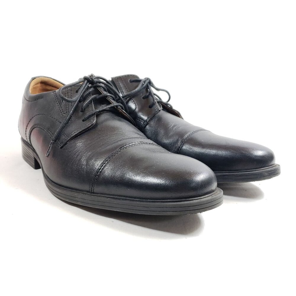 Clarks Mens Size 10 Black Leather Cap Toe Oxfords